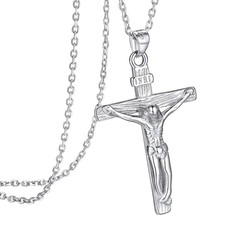 [Australia] - PROSILVER Unisex Solid Silver INRI Crucifix Necklace, 925 Sterling Silver with Chain-Adjustable(Send Gift Box) 