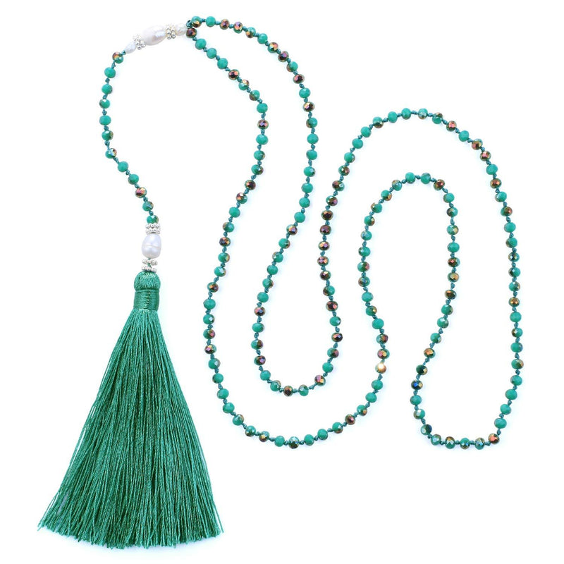 [Australia] - Kanyee Handmade Shell Pearl Crystal Beaded Necklace Long Tassel Strands Nacklace Jewelry for Women Girls 