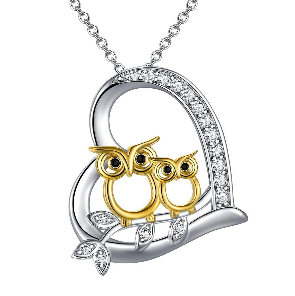 [Australia] - 925 Sterling Silver Mother Daughter Owl Pendant Necklace Love Heart Animal Pendant Charm Owl Gifts For Women Girls Owl Lovers 