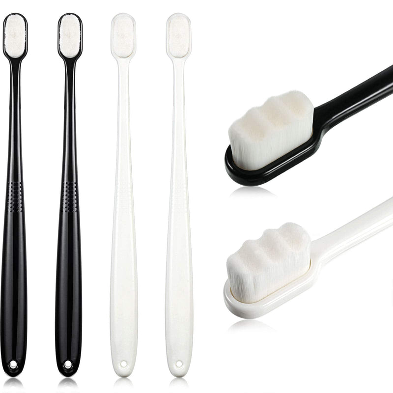 [Australia] - 4 Pieces Soft Micro-Nano Manual Toothbrush Extra Soft Bristles Toothbrush with 20, 000 Bristles for Fragile Gums Adult Kid Children (Black, White) Black, White 