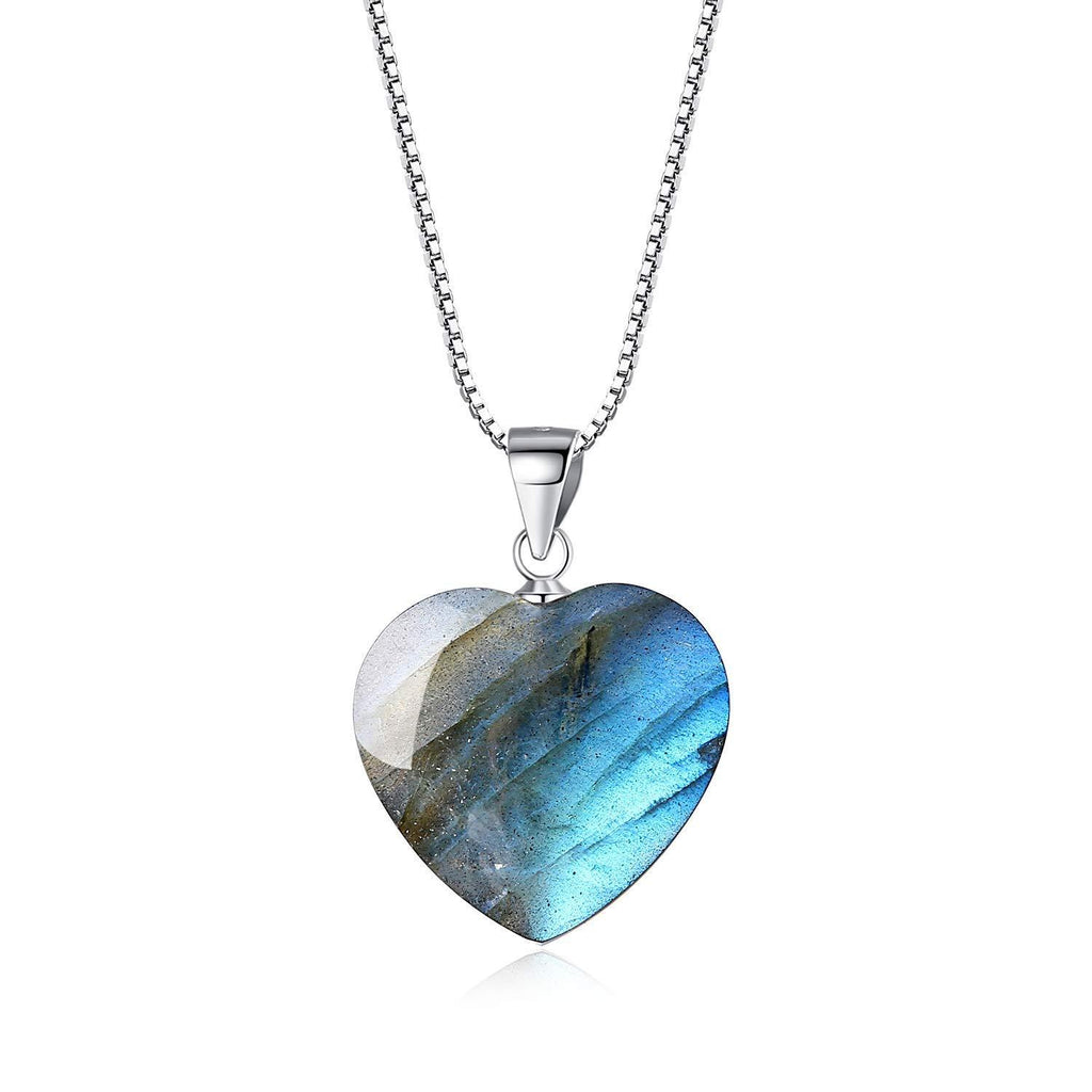 [Australia] - coai Womens Love Heart Silver Chain Stone Pendant Necklace Labradorite 