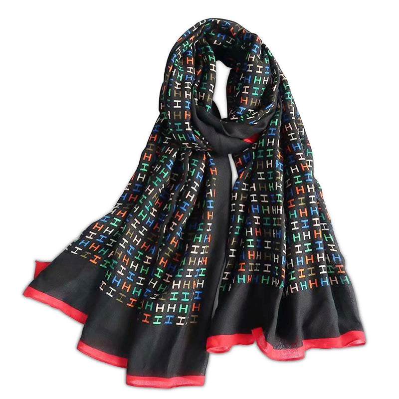 [Australia] - LumiSyne Spring Women Girl Scarf Soft Lightweight Cotton Scarf Mixed Colors Geometric Letter Pattern Fashion Shawl Wrap Easy Matching Clothes Letters/Black 