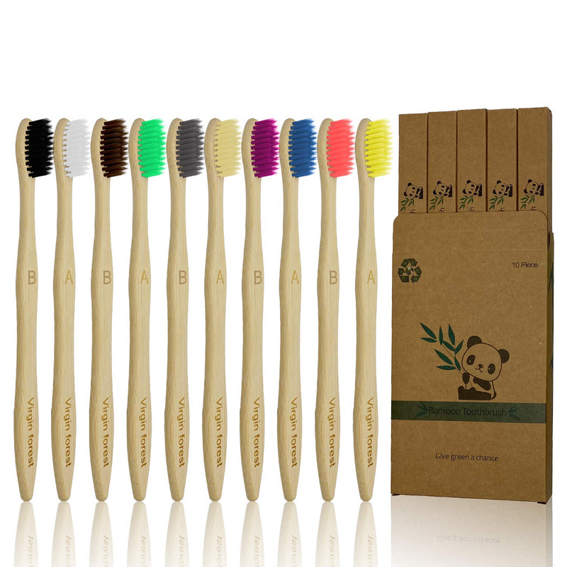 [Australia] - 10 Pcs Bamboo Toothbrush with Coloured Soft Bristles Eco Friendly Biodegradable Organic Natural Wood Toothbrush for Sensitive Gums 10 Multicolour 