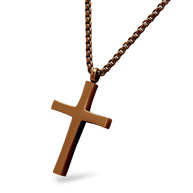 [Australia] - 555Jewelry Stainless Steel Cross Adjustable Rolo Chain Pendant Necklace 16-28'' Inches Brown 16.0 Inches 