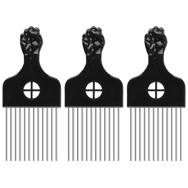 [Australia] - LUTER 3 Pack Afro Comb Hair Metal Pick Hairdressing Wig Braid Styling Tool Metal Combs for Women and Men Black 