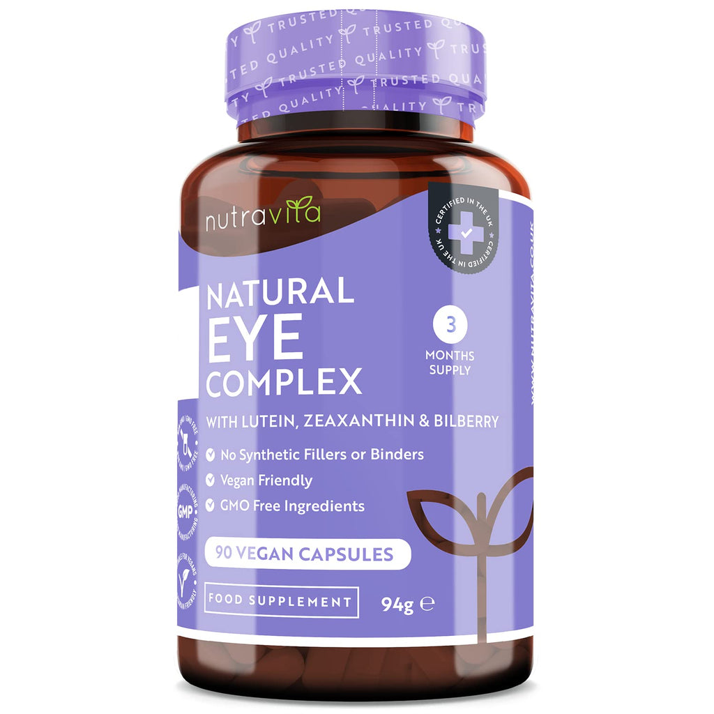 [Australia] - Lutein Natural Eye Supplement – 90 Vegan Capsules - Zeaxanthin, Meso Zeaxanthin, Bilberry Extract, Vitamins A, B12 & Zinc – for Maintenance of Normal Vision – Made in The UK by Nutravita 