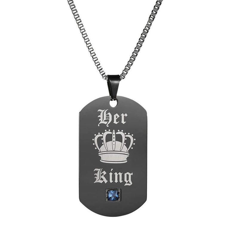 [Australia] - Houpotao Her King His Queen Crown Dog Tag Surgical Titanium Steel Hypoallergenic Couple Pendant Crown Necklace for Lovers 
