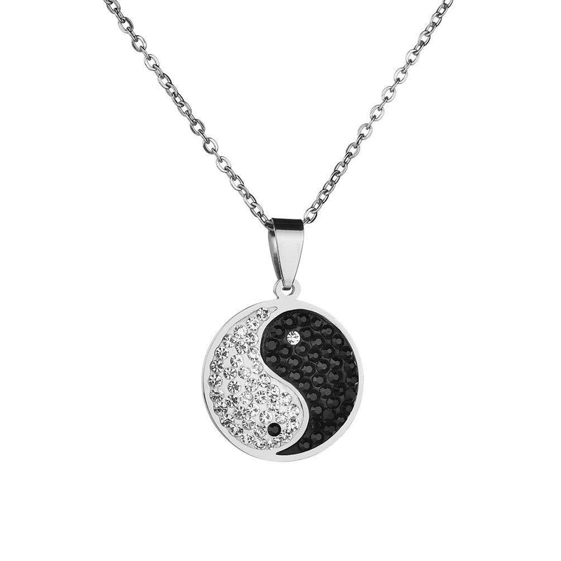 [Australia] - Houpotao Taichi Bagua Pendant Necklace Surgical Stainless Steel Lightweight Hypoallergenic Yin Yang Clavicle Chain with CZ 