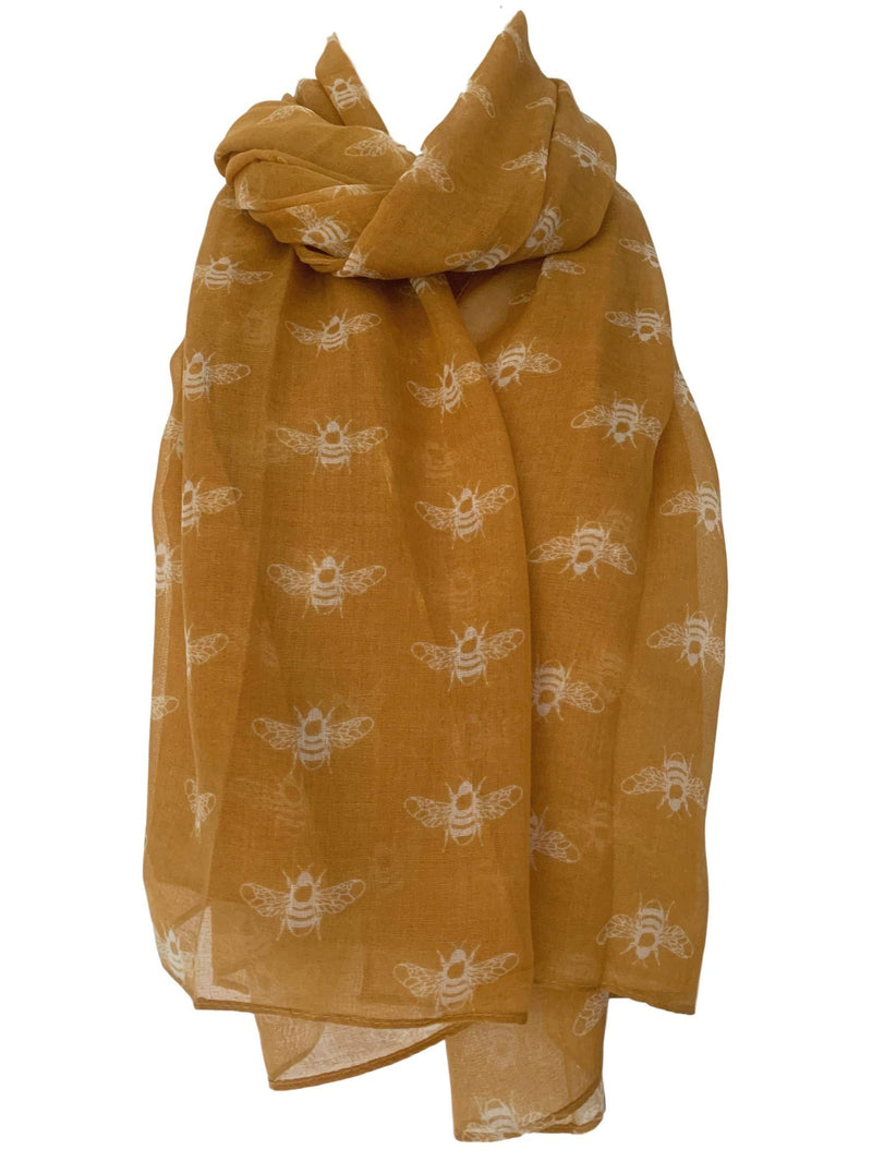[Australia] - Purple Possum® Scarf Mustard Yellow Bee Print White Bumble Bees Ladies Wrap Shawl 