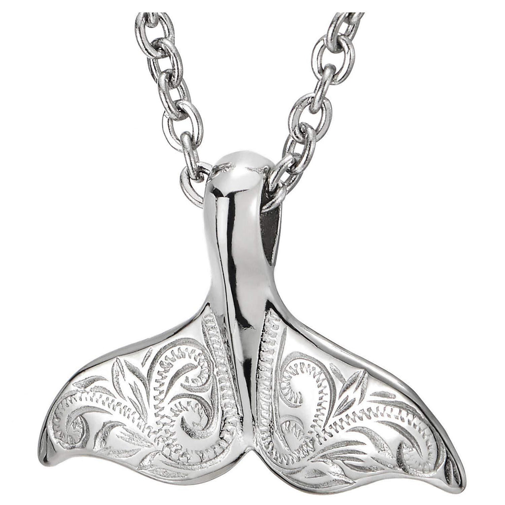 [Australia] - COOLSTEELANDBEYOND Steel Mens Womens Whale Dolphin Tail Pendant Necklace with Filigree Swirl Patterns, 20 in Rope Chain 