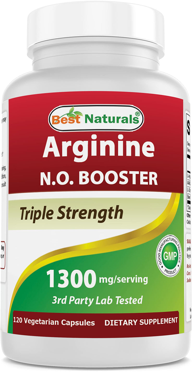 [Australia] - Best Naturals L-Arginine NO Booster Triple Strength 1300 mg Serving 120 Veg Capsules (120 Count (Pack of 1)) 120 Count (Pack of 1) 