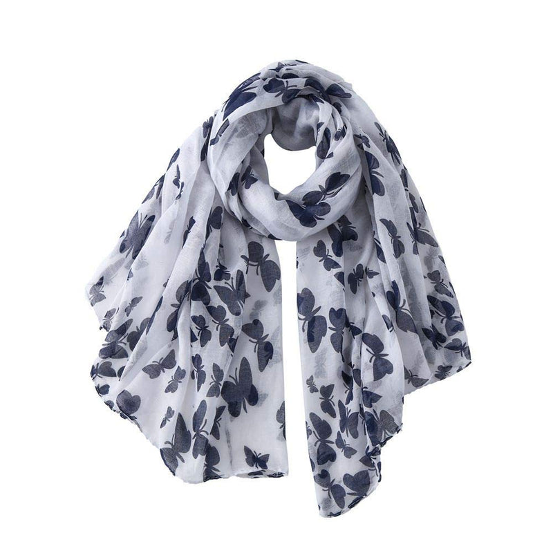 [Australia] - Mocasor Women's Scarves Butterfly/Robin Bird/Poppy Floral Print Large Long Soft Lightweight Shawls Wraps 02 Butterfly-white 