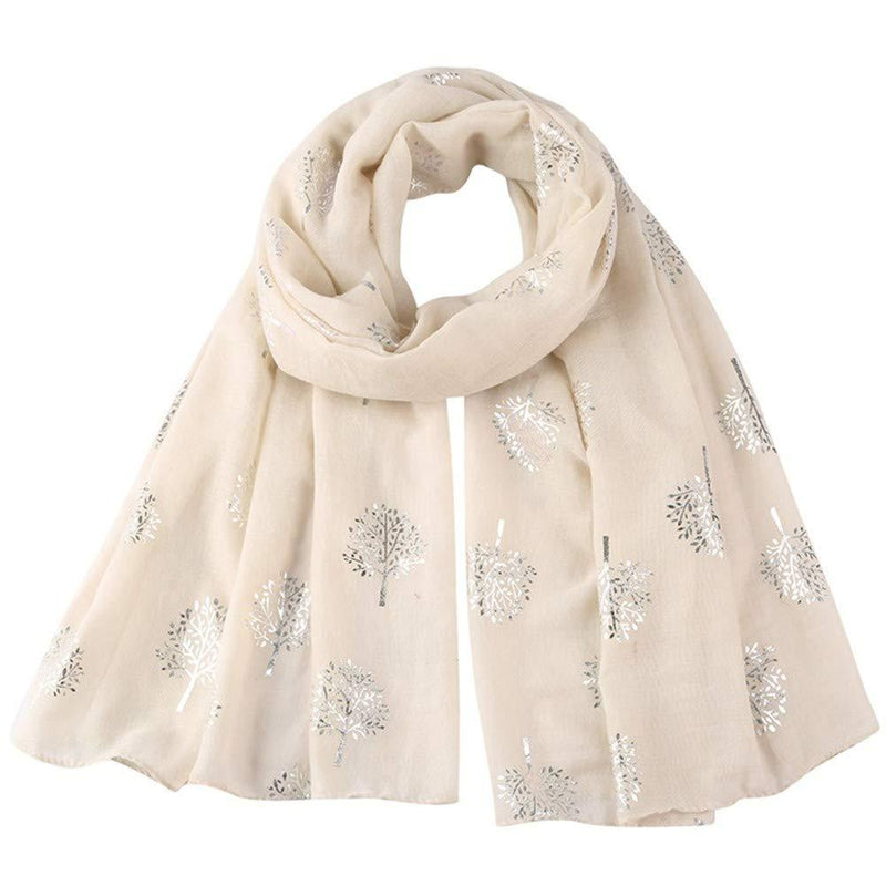 [Australia] - Mocasor Women's Scarves Mulberry Tree/Branch Print Designer Scarf Large Long Soft Lightweight Shawls Wraps 01 Silver Tree-beige 