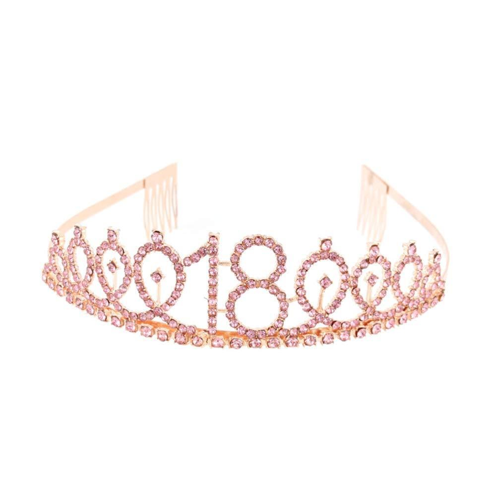 [Australia] - Minkissy Birthday Crown 18th Rhinestone Birthday Tiara with Comb Crystal Princess Tiara Headband for Birthday Party(Rose Gold) rose golden 18th 