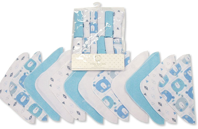 [Australia] - Nursery Time Baby Girl Boy Wash Face Cloths Towel Flannel Wipes Pack of 12 Pink Blue Grey 