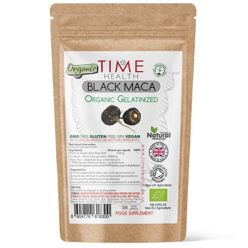 [Australia] - Gelatinized Black Maca Root - 2600mg Wholefood Equivalent - Peruvian - Soil Association Certified Organic - Vegan - GMP Standards - No Fillers, Binders or Flow Agents - Pullulan (120 Capsules) 120 Count (Pack of 1) 