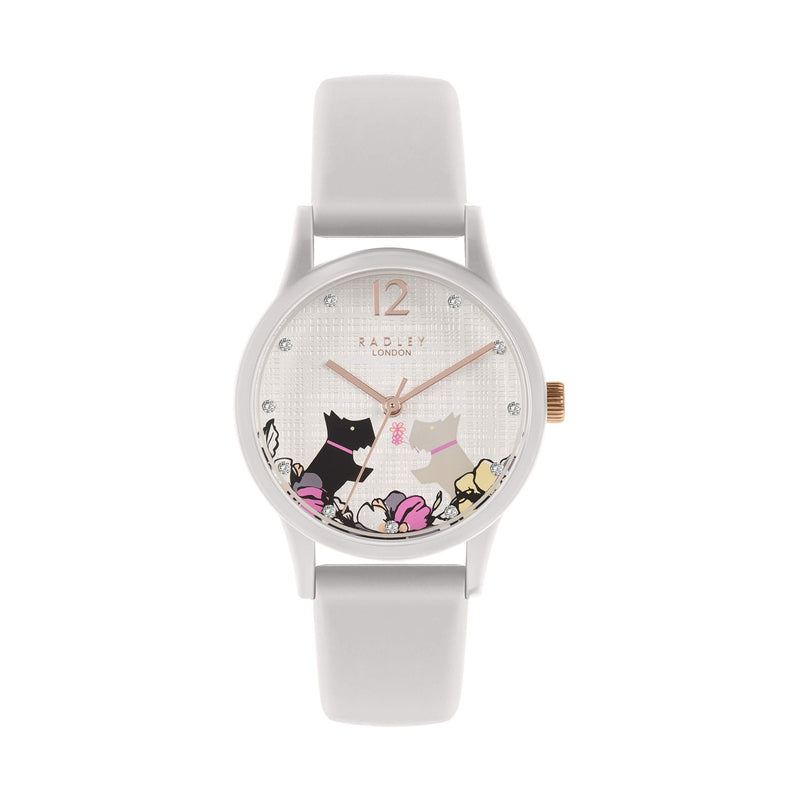 [Australia] - Radley Say It with Flowers Ladies Grey Silicone Strap Floral Kissing Dogs Watch RY2986 