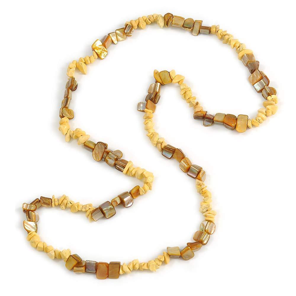 [Australia] - Avalaya Stylish Lemon Yellow Semiprecious Stone, Mustard Sea Shell Nugget Necklace - 82cm Long 