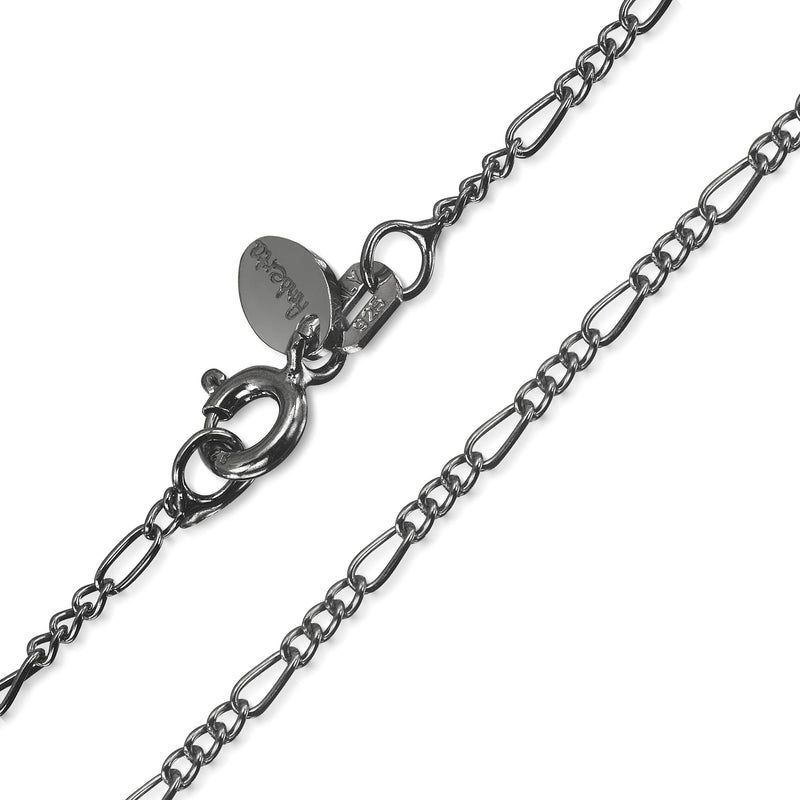 [Australia] - Amberta - Royal Black Collection - 925 Sterling Silver - 1.5 mm Figaro Chain Necklace - Various Lengths 18 inch 