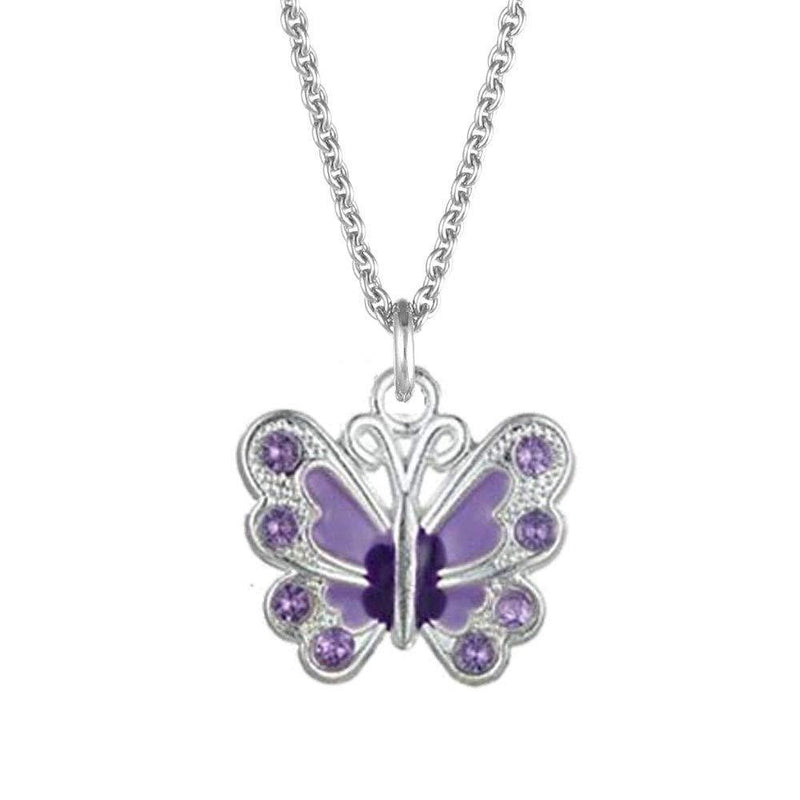 [Australia] - JennyWrenJewels Children’s Jewellery gifts for girls | Girls enamel metal & crystal Butterfly Charm Necklace | 925 Sterling Silver UK Chain | Pendant & Gift Bag Purple 14.0 Inches 