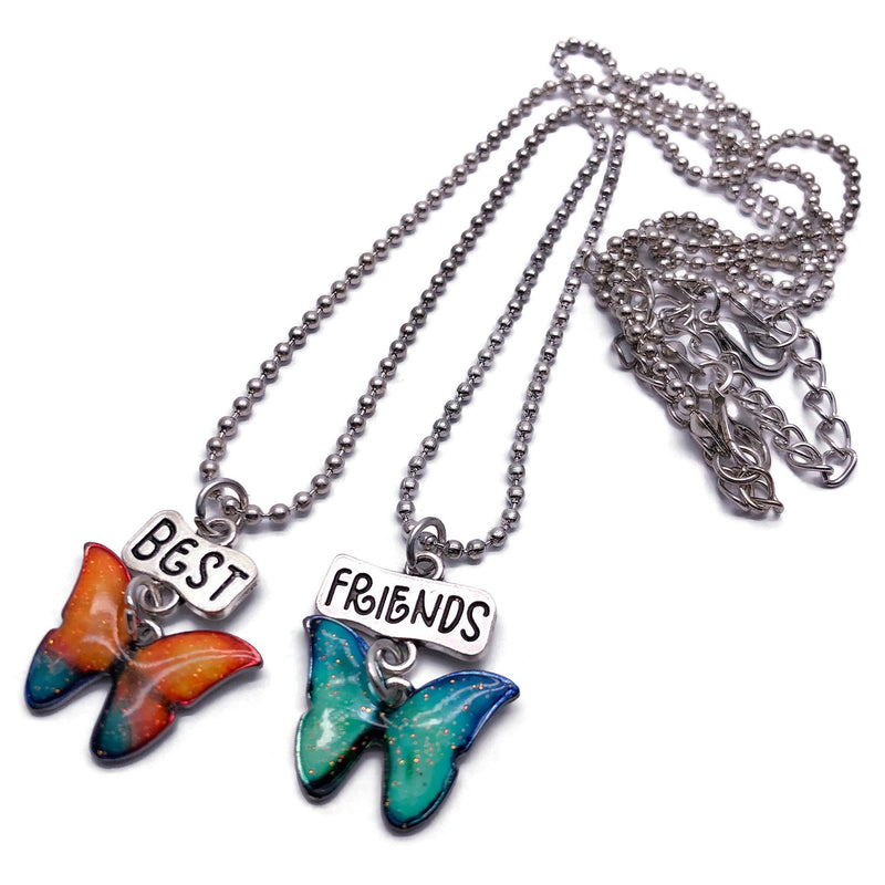 [Australia] - Vilda Best Friends Butterfly Necklaces for BFFs - Green and Orange Enamel Charms - 18" Chain 