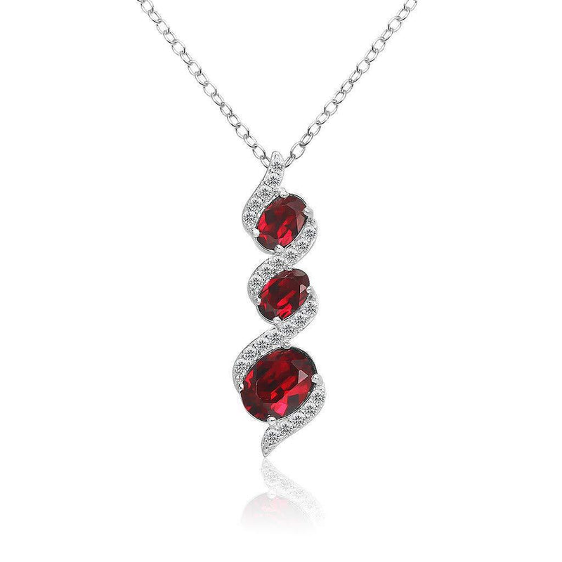[Australia] - SolidSilver - Sterling Silver Long Three Stone Journey Design Pendant Necklace Made with Genuine Swarovski Crystal | Clear, Emerald and Ruby Ruby Swarovski Crystal 