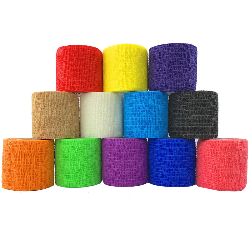 [Australia] - Inksafe Assorted Colours Self Adherent Cohesive Bandages 5cm x 4.5m Box of 12 - Uses Include Tattoo Grip Wrap, Vet Wrap, Tape for Wrist and Ankle Sprains 