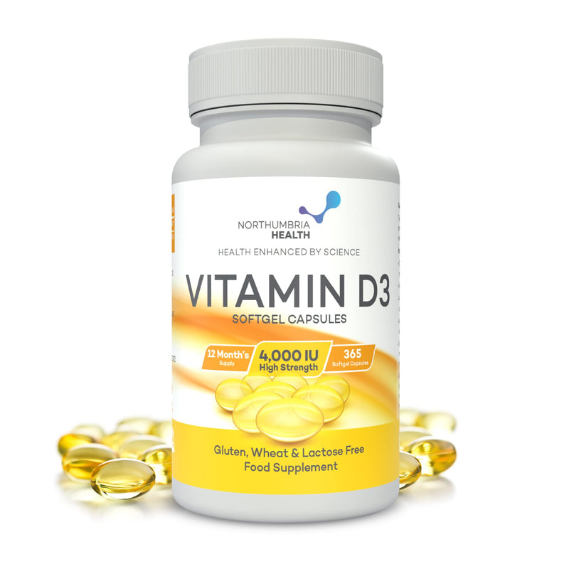 [Australia] - Vitamin D3 Softgels 4,000iu, Maximum Strength, 365 Easy to Swallow Softgels (1 Year Supply) Immune Support, Healthy Bones, Made in The UK by Northumbria Health 