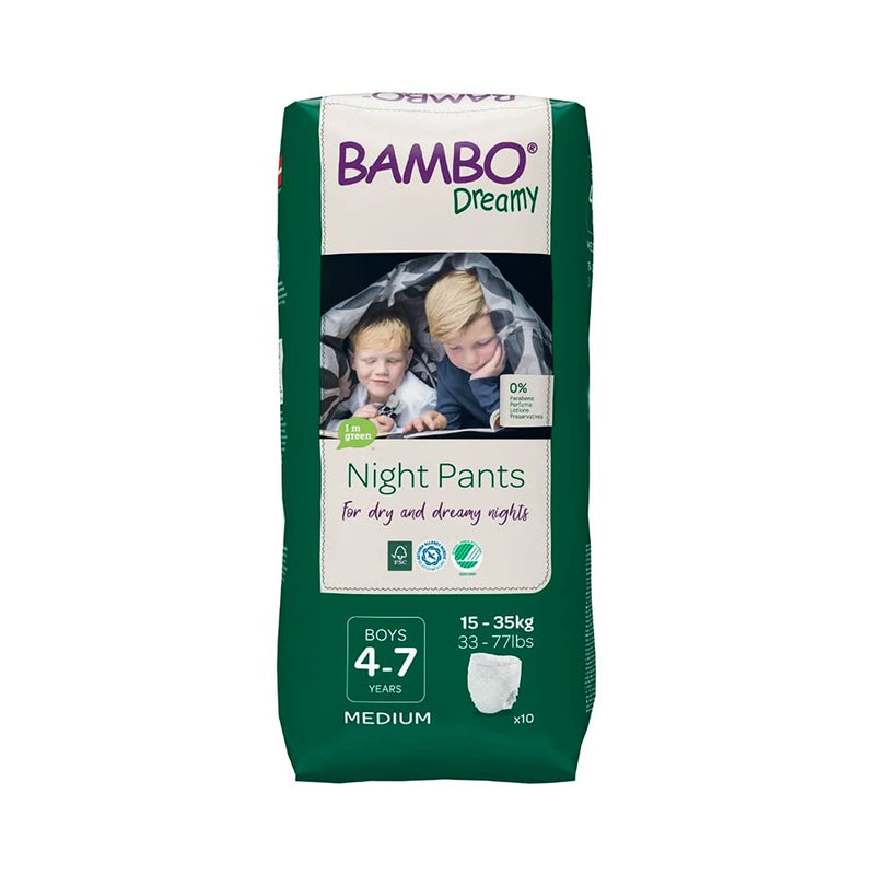 [Australia] - Bambo Nature Dreamy Boy Premium Night Pants, Aged 4-7 Size Medium (33-77 lb/15-35 kg) Pack of 10, 1000018875 10 Count (Pack of 1) 