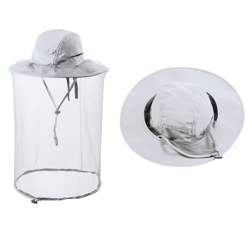 [Australia] - HunterBee Mosquito net hat Bug Insect Hats with Netting Beekeeper Beekeeping bee Veil hat Safari Hiking Gardening mesh Cap Hood Light Gray 