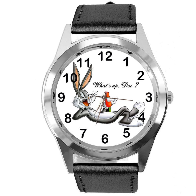 [Australia] - Black Leather Round Quartz Watch for Bunny Fans 