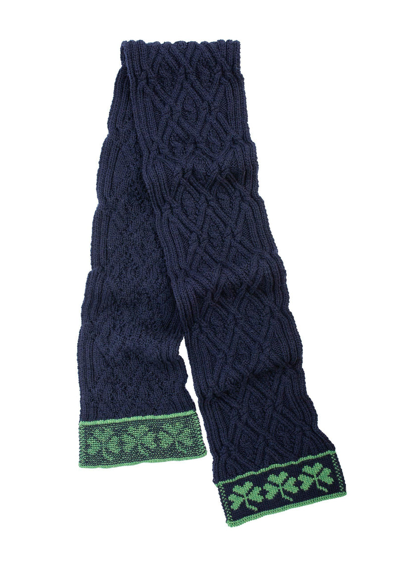 [Australia] - SAOL 100% Merino Wool Traditional Irish Shamrock Aran Wool Scarf for Ladies, in Natural/Navy/Green Navy 