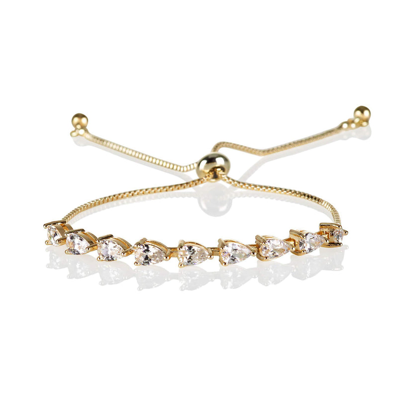 [Australia] - ZAVANA Adjustable Bracelets for Womens. Rose Gold, Gold or Silver Bracelet for Women with Pear Shaped Cubic Zirconia Stones 9ct Gold Plated Base Metal 