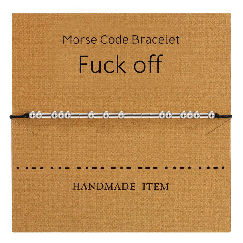 [Australia] - Morse Code Bracelet Beads on Silk Cord Bracelet Silver Secret Code Bracelet Gift Jewelry (For Friends) 