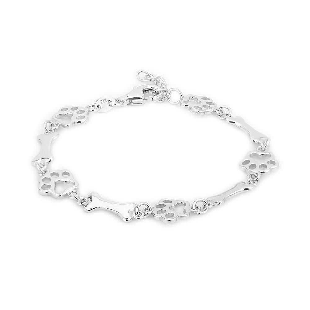 [Australia] - Vanbelle Sterling Silver Jewelry Sewn in Sequence Open Dog Paw and Bones Bracelets with Rhodium Plating for Women and Girls 