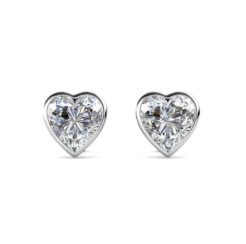 [Australia] - Silver Heart Small Stud Swarovski Crystal Earrings - Rhodium Plated for Women's or Girl's Gift 