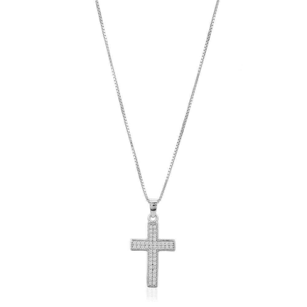 [Australia] - Vanbelle Stering Silver Jewelry Studded Cross Pendant-Necklace with Cubic Zirconia Stones and Rhodium Plated for Women and Girls 