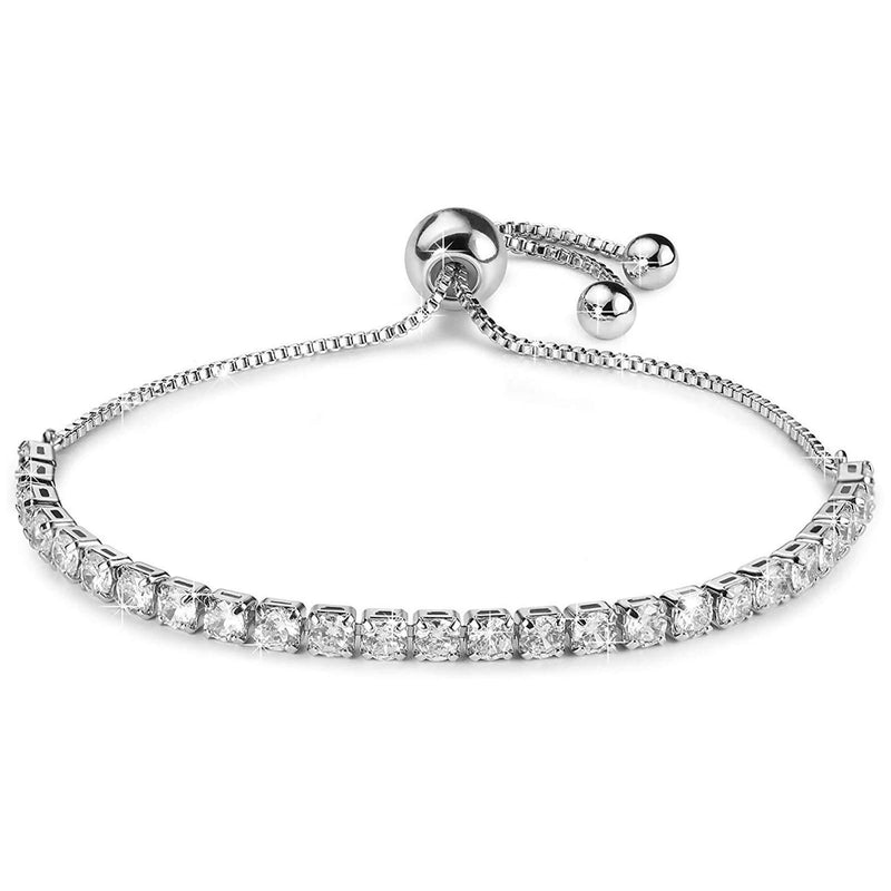 [Australia] - OTOTEC Tennis Bracelet Cubic Zirconia Classic Slim Style Adjustable Silvery Friendship Brass Chain for Women Girlfriend 