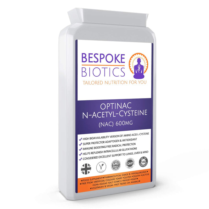 [Australia] - N-Acetyl-Cysteine 600mg (NAC) Liver Lung Skin Mind Support OPTINAC | Antioxidant Glutathione Precursor | Bespoke Biotics UK Made | Vegan | 120 Caps 