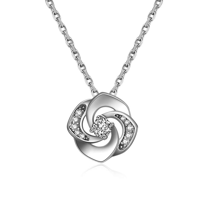 [Australia] - S925 Sterling Silver Rose Flower Pendant Necklace Romantic necklace with white zirconia silver and rose gold 