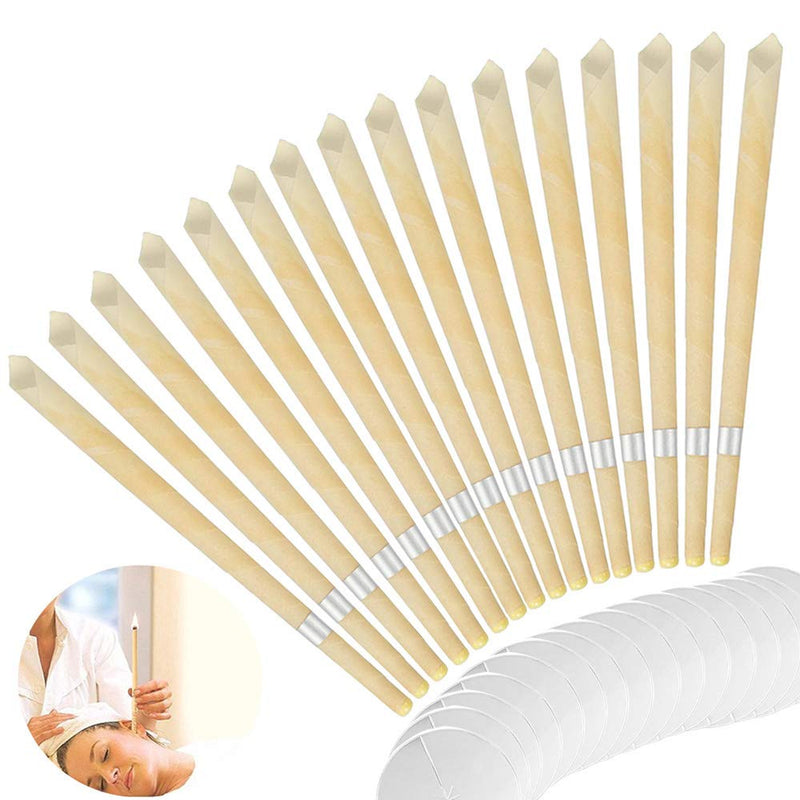 [Australia] - 16Pcs Ear Cones Wax Remover Ear Wax Candles Organic Non-Toxic Earwax Candles Hollow Ear Candling Candles with Protective Discs Ear Candles 