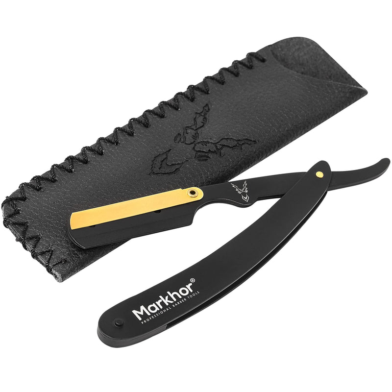 [Australia] - Markhor® Cut Throat Razor Kit, Matte Black with 24K Gold Plated Straight Razor, Professional Barber Razor, Premium Quality Straight Edge Razor, Moustache & Beard Shaving Razor Single Blade Razor 