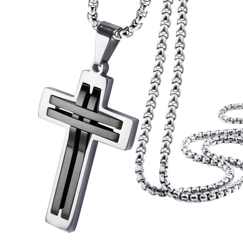 [Australia] - 555Jewelry Stainless Steel Cross Necklace Pendant for Men and Women 16-24" Chain Silver & Black 18.0 Inches 