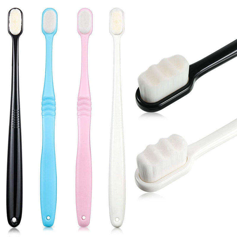 [Australia] - 4 Pieces Soft Bristle Toothbrush Nano Toothbrush Ultra Soft Toothbrush Manual Toothbrush with 20,000 Bristles for Sensitive Teeth and Gum Adult Kid Children (Pink, Blue, Black, White) Smooth, Wave 