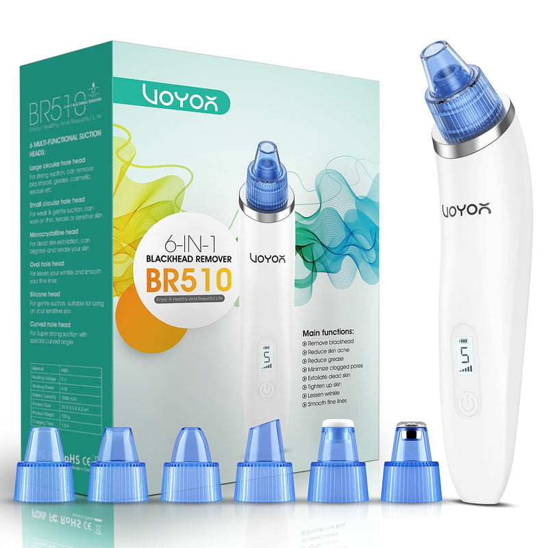 [Australia] - VOYOR Blackhead Remover Vacuum - Electric Vacuum Suction Facial Pore Cleaner Acne Whiteheads Comedone Extractor Kit for Men and Women including 6 Suction Heads and 5 Suction Levels BR510 