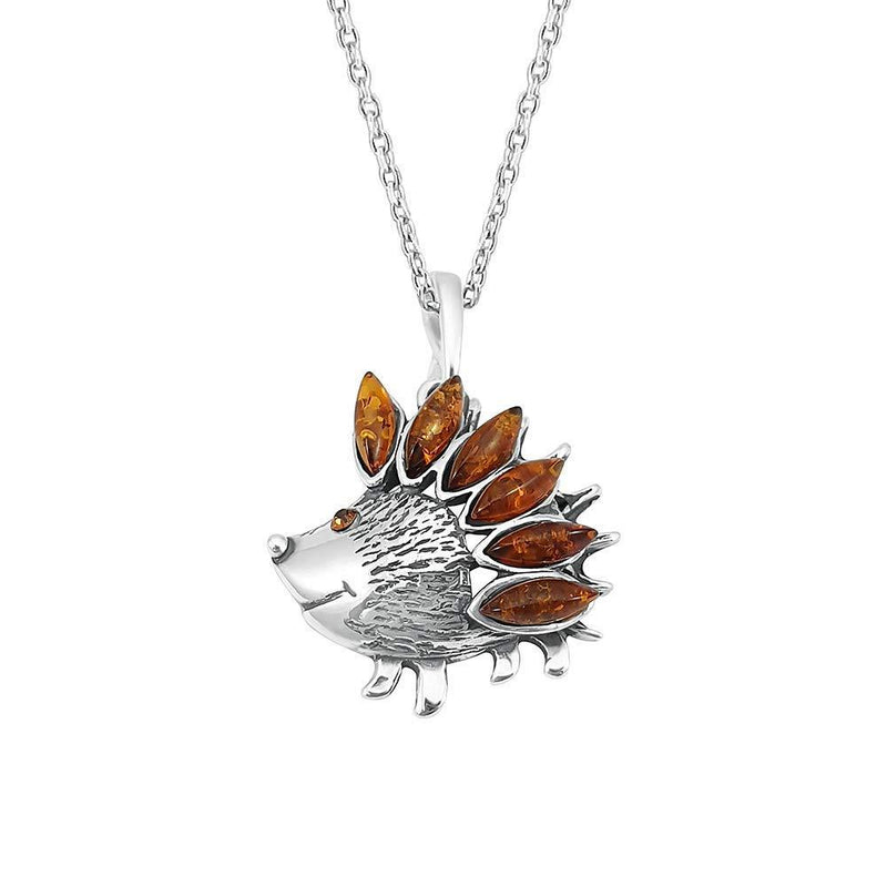 [Australia] - Kiara Jewellery 925 Sterling Silver Hedgehog Pendant Necklace Inset With Brown Baltic Amber on 18" Sterling Silver Trace Or Curb Chain. 