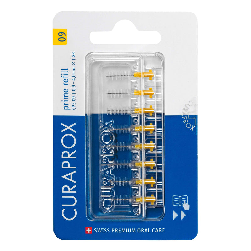[Australia] - Curaprox CPS 09 Prime Refill Interdental Brushes, Yellow, 8 Count - 8 x 0.9mm - 4mm Internal Toothbrushes. Size 09 (8 Count) 