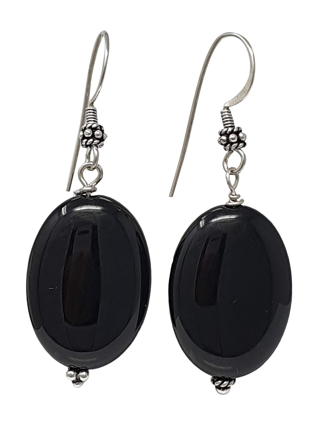 [Australia] - TreasureBay Stunning Handmade Natural Gemstone Earrings for Women Made with Sterling Silver (Oval Black Agate) 