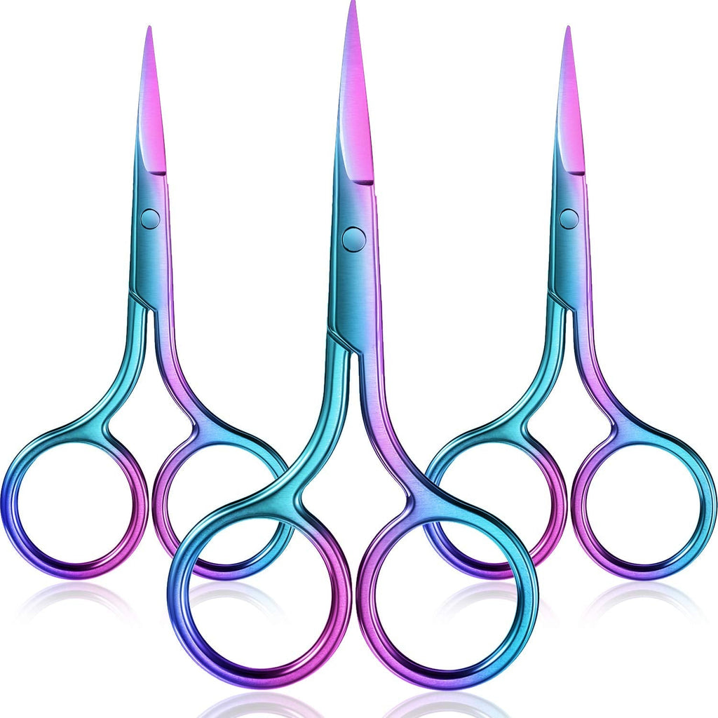 [Australia] - 3 Pack Nose Hair Scissors Facial Hair Scissors Small Scissors Stainless Steel Straight Tip Scissor for Eyebrows, Nose, Moustache, Beard (Rainbow Color) 