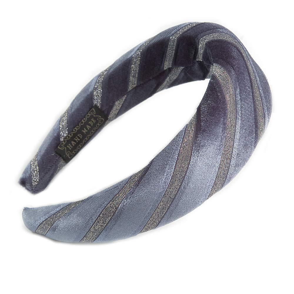 [Australia] - Retro Thicken Padded Velvet Glitter Stripes Wide Chunky Hair Band/Headband/Alice Band in Blue Grey 